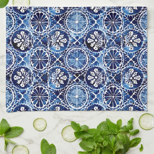 Carrelage bleu mosaïque Serviette de cuisine (Plié)