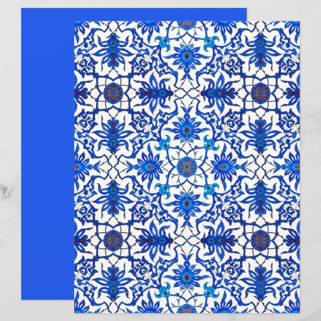Carrelage chinois Art Nouveau, Cobalt Bleu & Blanc (Devant / Derrière)