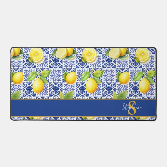 Carrelage Citron Bleu Blanc Motif Monogramme Nom C (Recto)