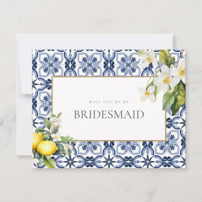 Carrelage de citron méditerranéen Bridesmaid Carte (Devant)