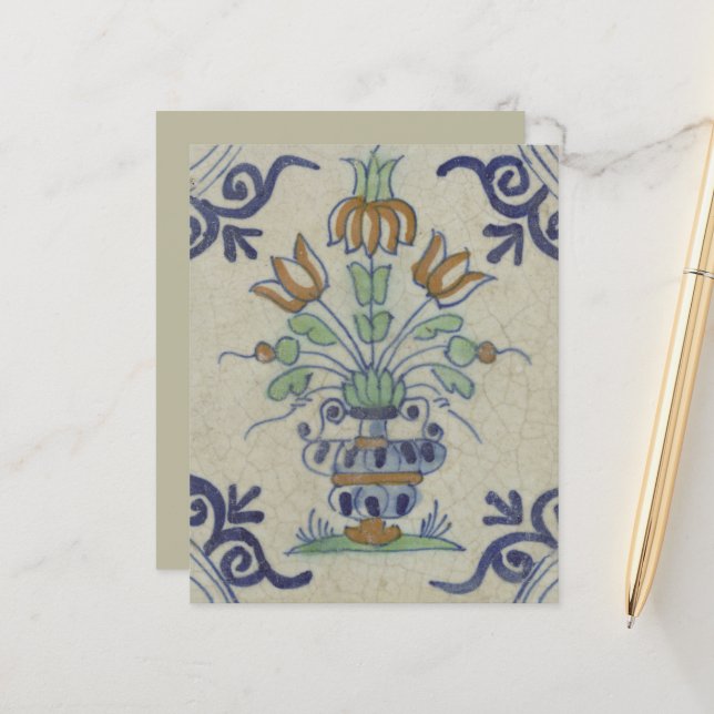 Carrelage Delft Antique Pot de Fleur Céramique (Devant/Arrière en situation)