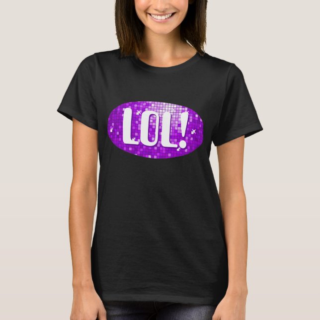 Carrelage Disco violet 'LOL!' t-shirt noir (Devant)