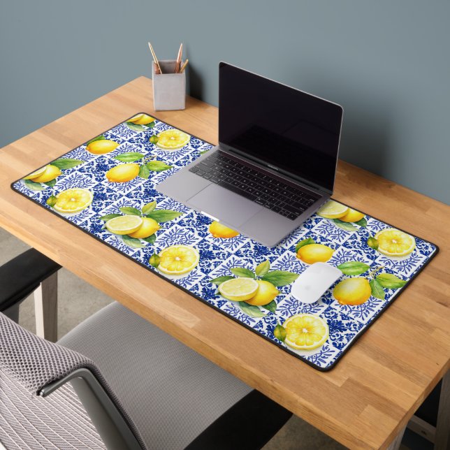 Carrelage en forme de citron bleu blanc méditerran (Bureau 2)
