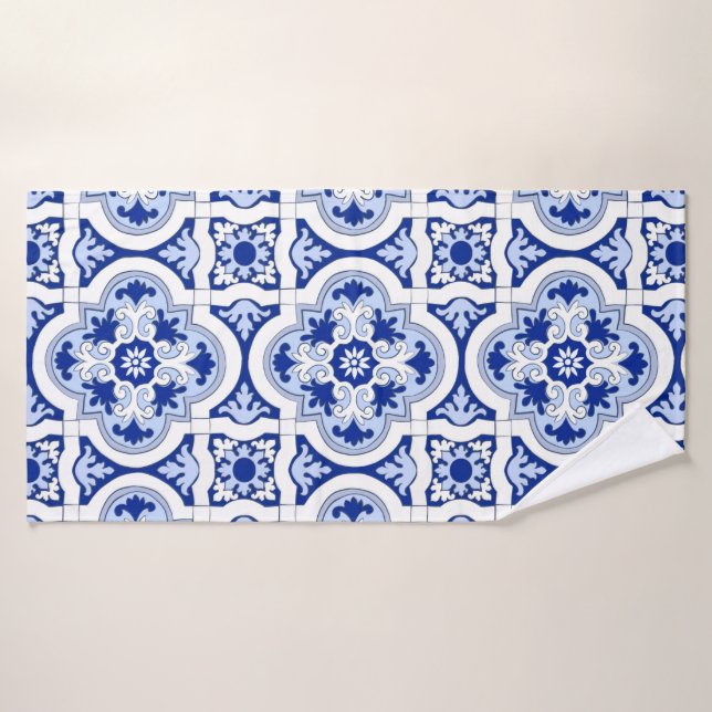 Carrelage italien, majolica, bleu et blanc motif   (Serviette de bain)