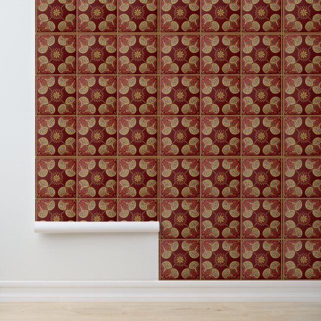 Carrelage Maroon motif vinyle Papier peint (Application)