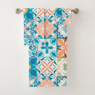 Carrelage orange et bleu