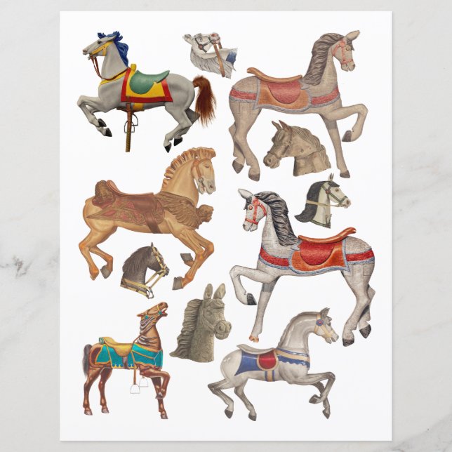 carrousel chevaux aquarelle art clipart collage (Devant)