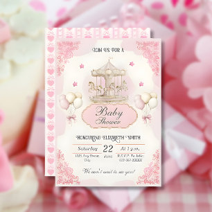 Carrousel Vintage rose - Invitation Baby shower