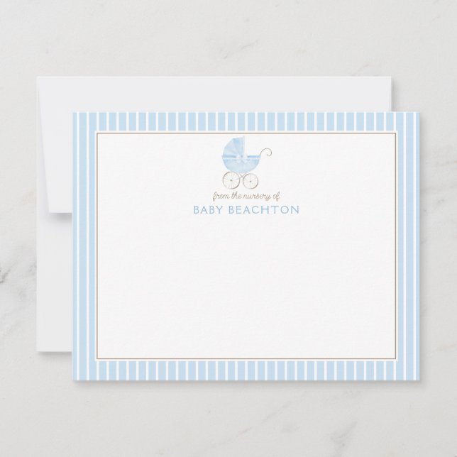 Cart de bébé garçon rétro rayures bleues cartes de (Devant)