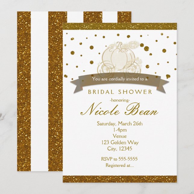 Cart de Cendrillon paillettes dorées Invitations (Devant / Derrière)