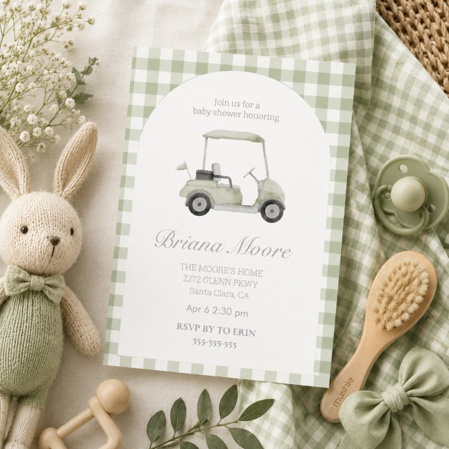 Cart de golf vert sauge Invitation pour une baby s (Créateur téléchargé)