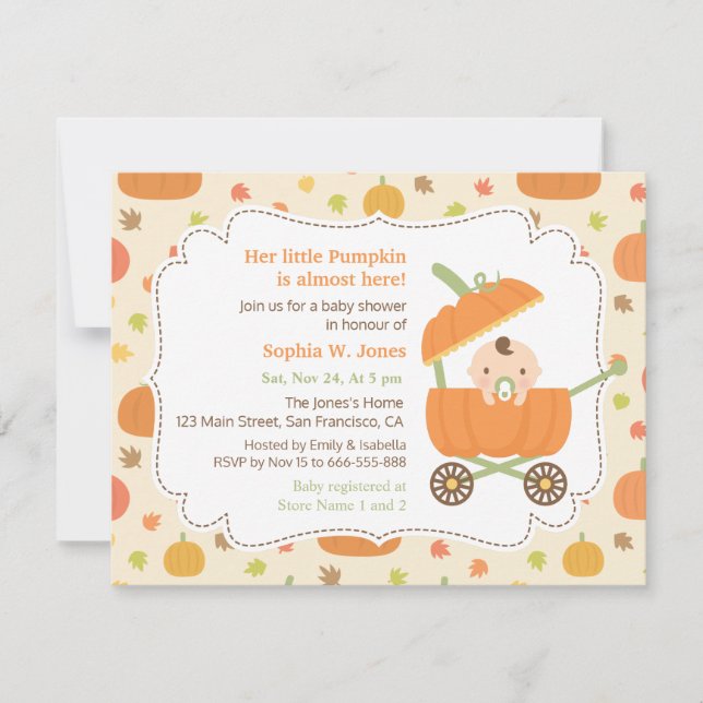 Cart Invitation de Naissance Citrouille Mignonne A (Devant)