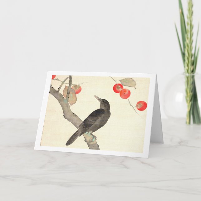 Carte 柿に烏, kaki de 抱一 et corneille, Hōitsu (Devant)