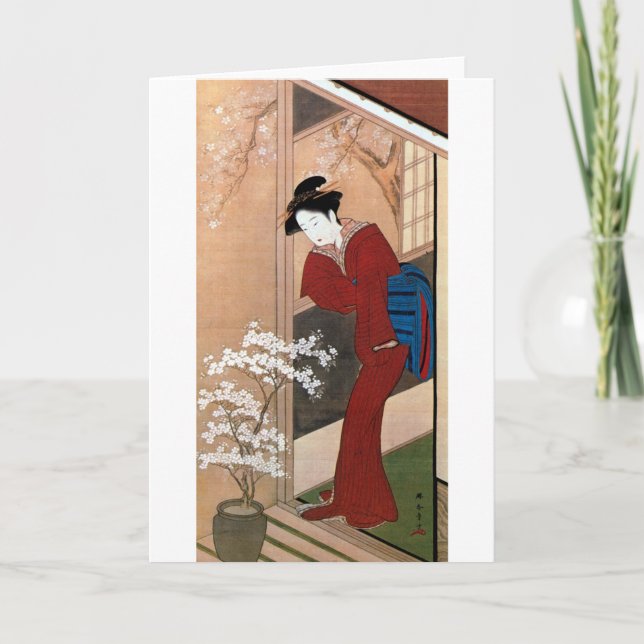 Carte 桜の花と女, fleurs de cerisier de 春章 et une femme, (Devant)