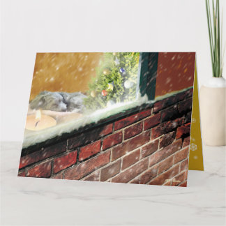 CARTE 窓辺のキャンドル・眠る犬 クリスマスカード