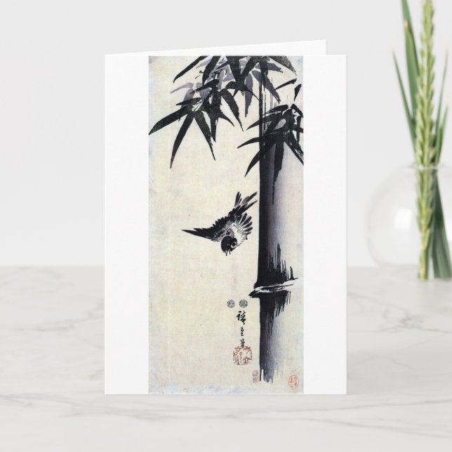 Carte 竹に雀, bambou de 歌川広重 et moineau, Hiroshige, Sumi-e (Devant)
