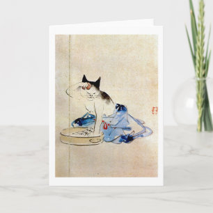 Carte 顔を洗う猫, lavage de visage de chat de 広重, Hiroshige