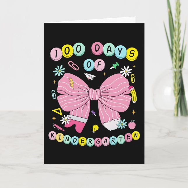 Carte 100 Days of Kindergarten Cute Pink Bow  (Devant)