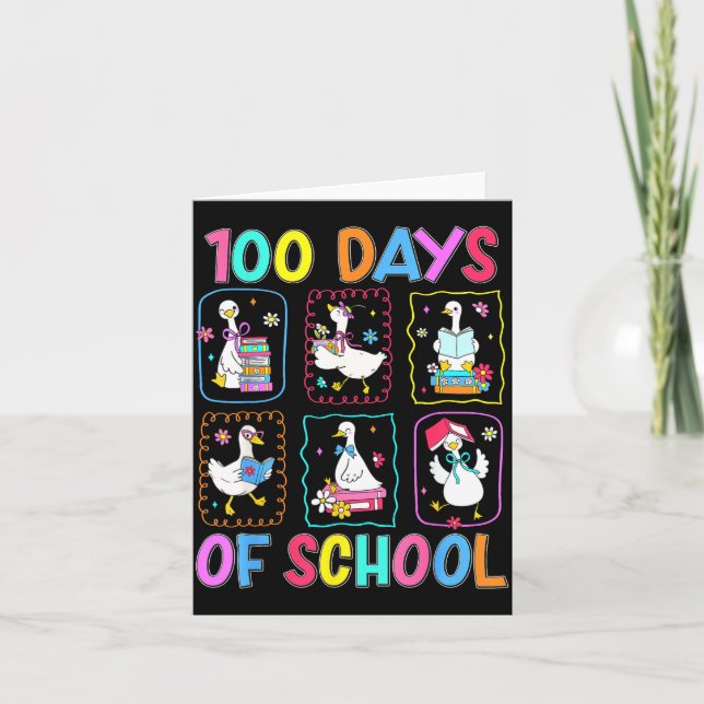 Carte 100 Days Of School 100th Day Funny Goose Boys Girl (Devant)
