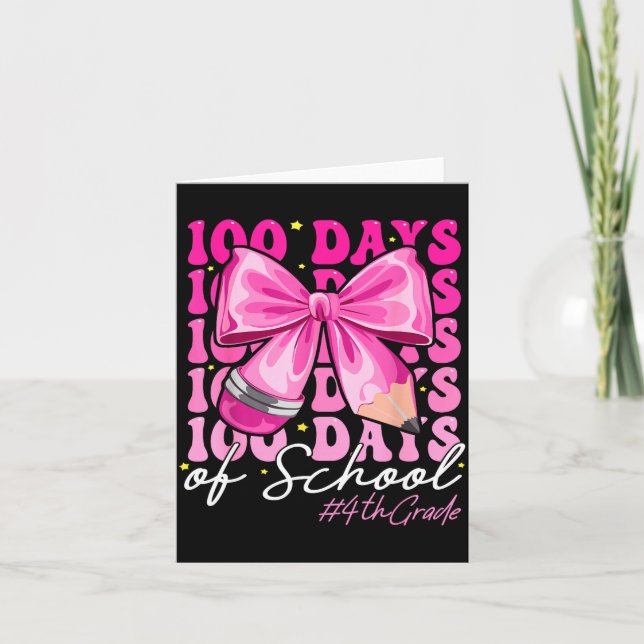 Carte 100 Days Of School 4th Grade Girls Coquette Bow  (Devant)