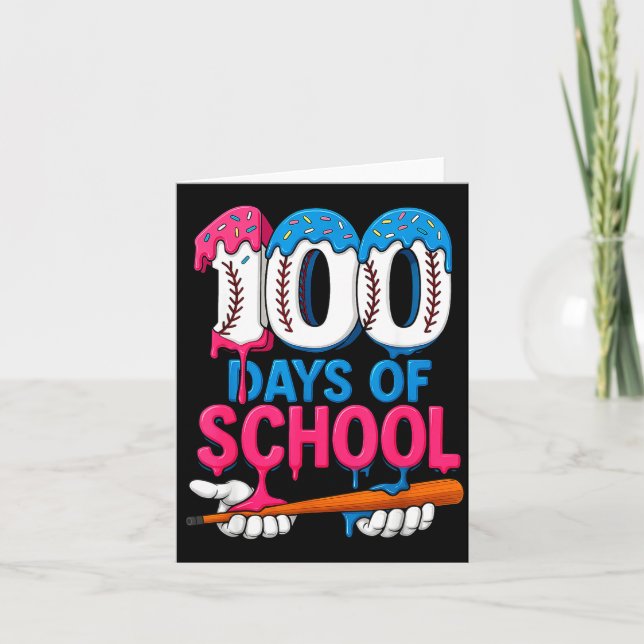 Carte 100 Days Of School Baseball Drip Bat 100th Day Of  (Devant)