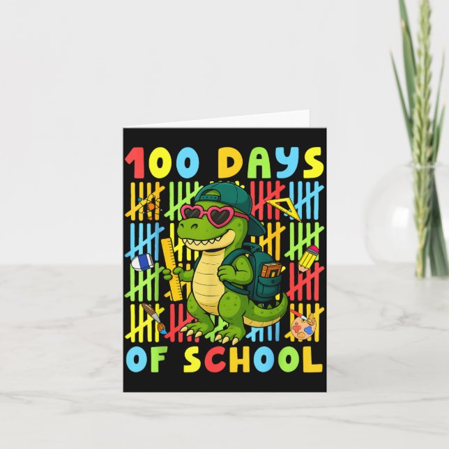 Carte 100 Days Of School Funny Dinosaur T-rex Boy Girl T (Devant)