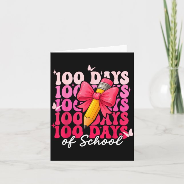 Carte 100 Days Of School Girls Coquette Bow 100th Day Of (Devant)