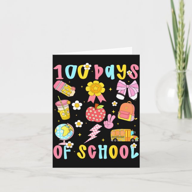 Carte 100 Days Of School Rainbow Bow Book Teacher Girl W (Devant)