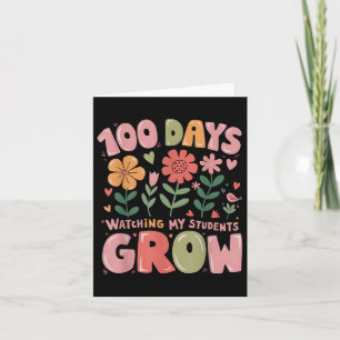 Carte 100 Jours de croissance Fleurs Rétro Enseignant 10
