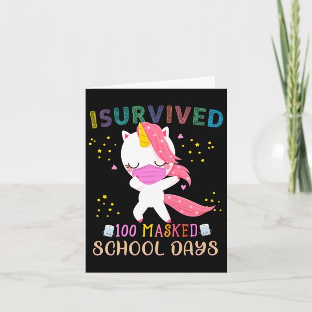 Carte 100 jours d'école masquée Dabbing Unicorn Ma (Devant)