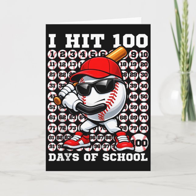 Carte 100 Jours D'école Rétro Baseball Sport Pour Garçon (Devant)