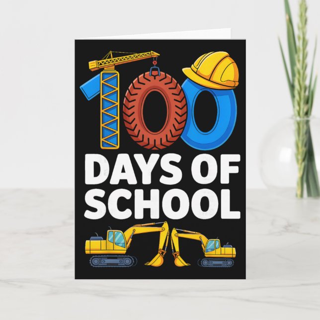 Carte 100 jours d'école Véhicule de construction garçons (Devant)