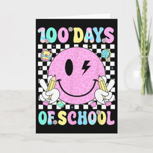 Carte 100 Jours D'école Visage Souriant Rétro Enseignant