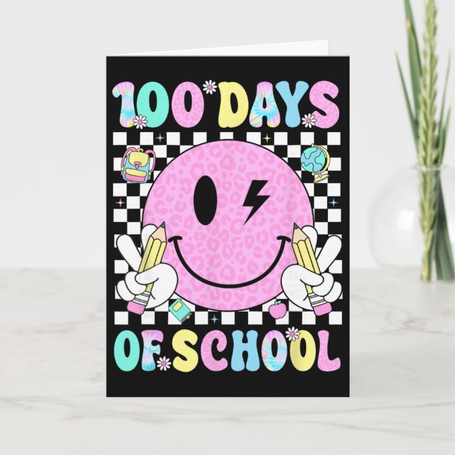 Carte 100 Jours D'école Visage Souriant Rétro Enseignant (Devant)