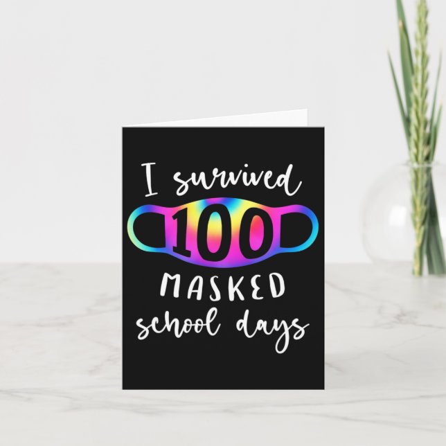 Carte 100 jours scolaires masqués survécus Tie Dye (Devant)
