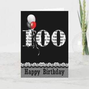 Carte 100e anniversaire avec bouquet de ballon sur noir