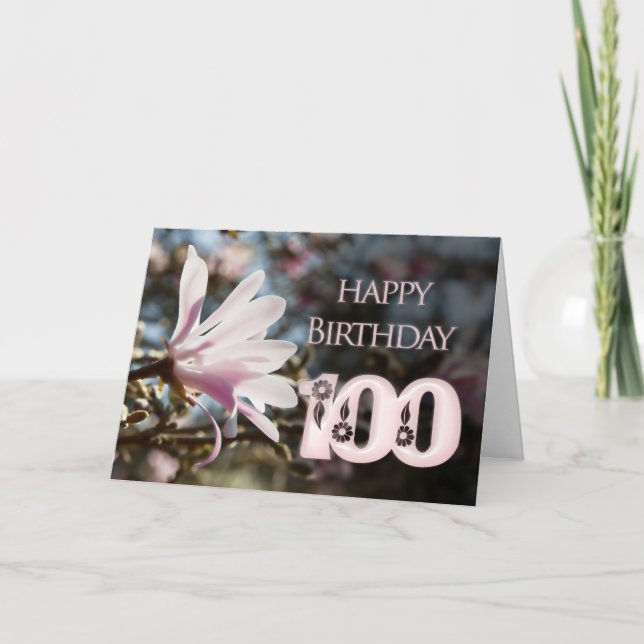 Carte 100e anniversaire avec magnolia (Devant)