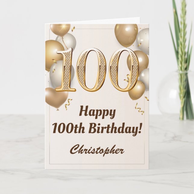 Carte 100e anniversaire Ballons d'or et Confetti Anniver (Devant)
