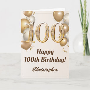 Carte 100e anniversaire Ballons d'or et Confetti Anniver