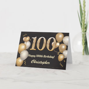 Carte 100e anniversaire Ballons noirs et or Anniversaire