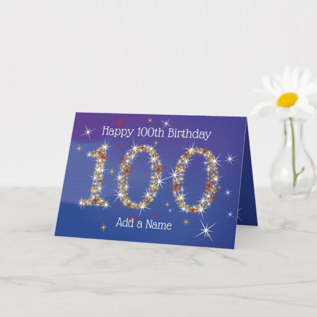 Carte 100e anniversaire - Blue Gold Star Numéro - ANCIEN (Petite plante)