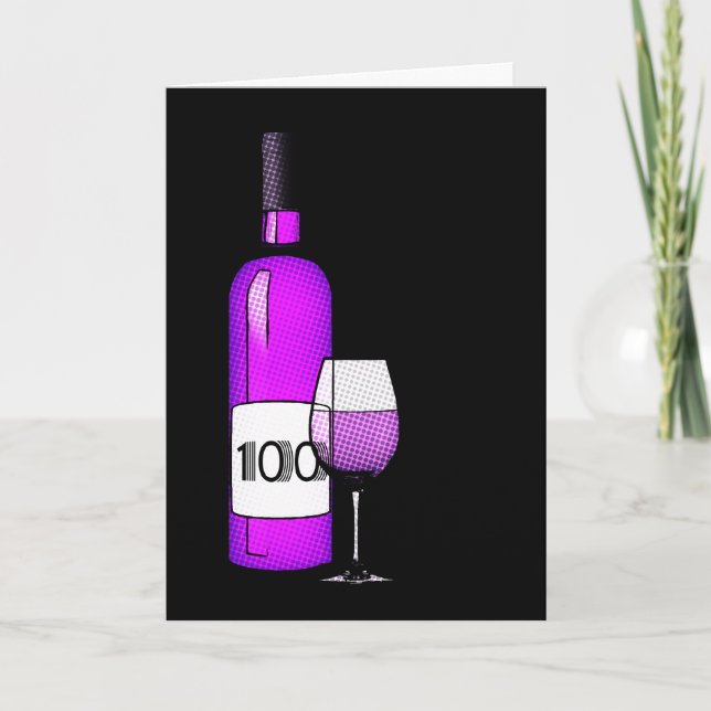 Carte 100e anniversaire : bouteille de vin & verre (Devant)