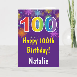 Carte 100e anniversaire coloré arc-en-ciel Firework viol