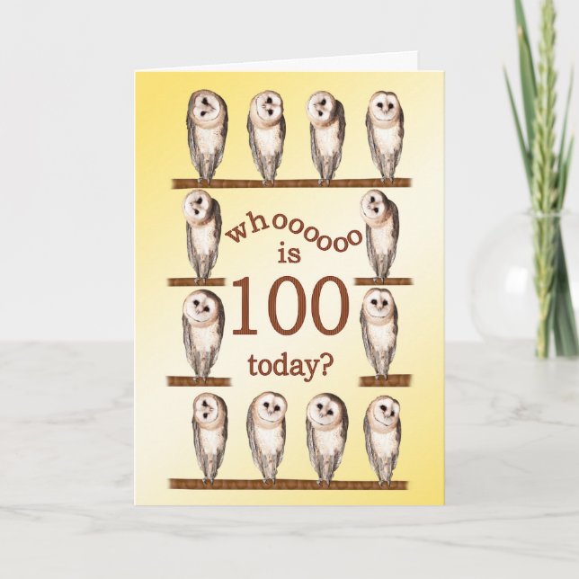 Carte 100e anniversaire, Curious owls card. (Devant)
