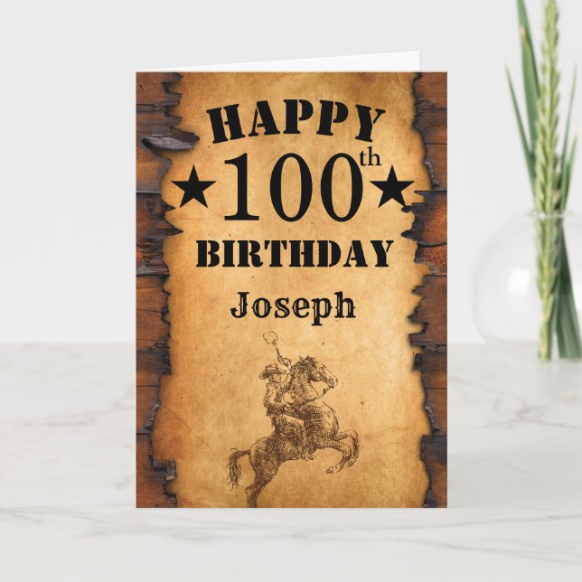 Carte 100e anniversaire Pays rustique Western Cowboy Hor (Devant)