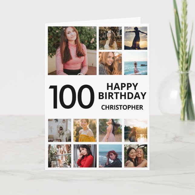 Carte 100e anniversaire Photo Collage 13 Photos Noir Bla (Devant)