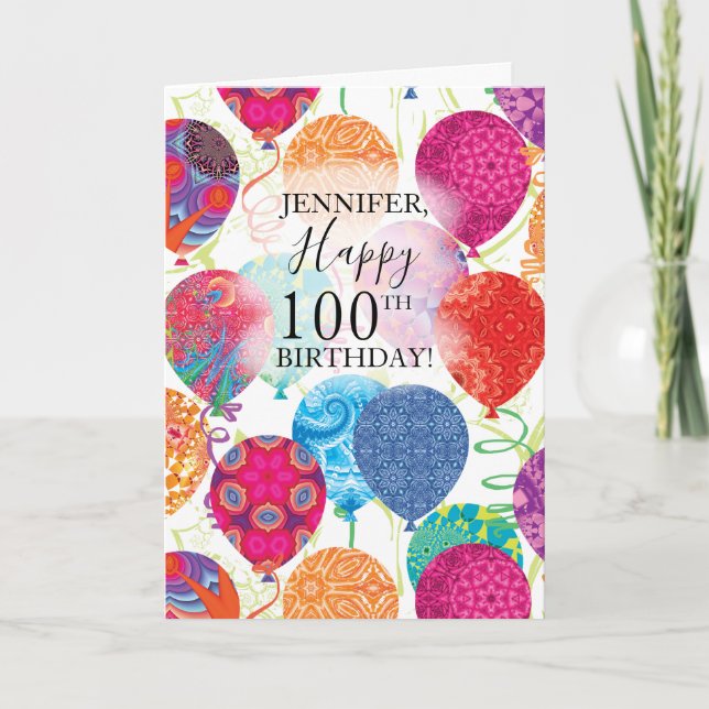 Carte 100e anniversaire Pink Orange Turquoise Ballons (Devant)