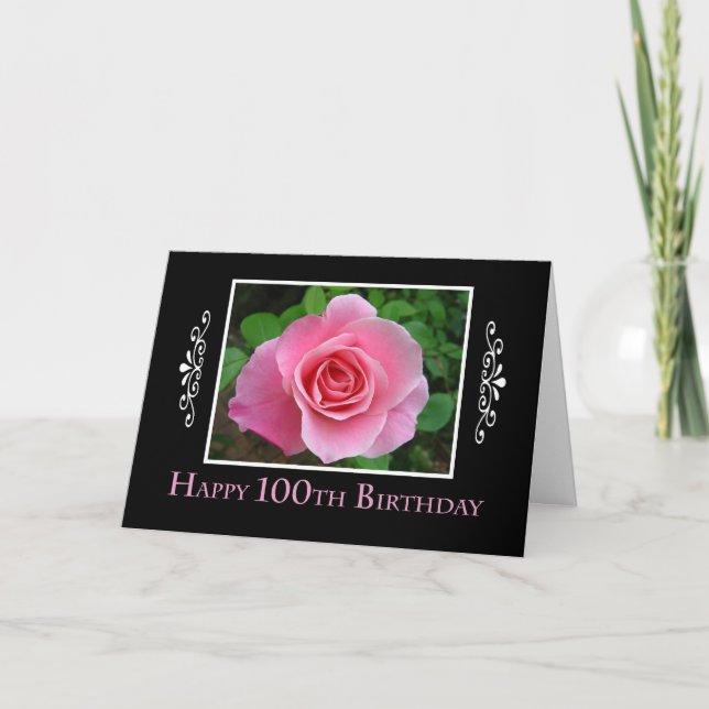 Carte 100e anniversaire Rose rose (Devant)