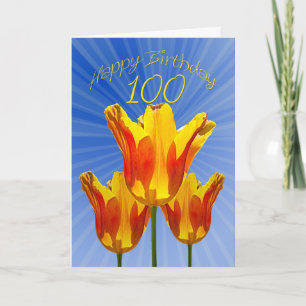 Carte 100e anniversaire, tulipes pleines de soleil