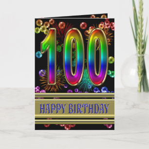 Carte 100ème anniversaire avec bulles arc-en-ciel et feu